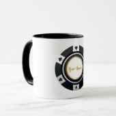 Mug Chiffre de poker personnalisable noir or blanc (Devant gauche)