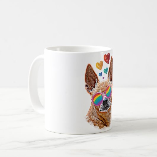 Mug Chihuahua Chien avec Coeurs Saint Valentin (Devant gauche)
