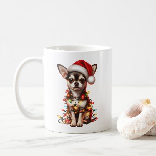 Mug Chihuahua Chien Chiot Chiot Noël (Avec donut)