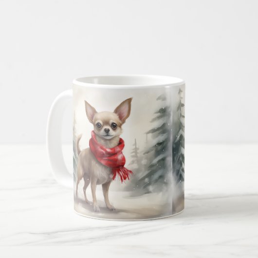 Mug Chihuahua Chien dans Noël de neige (Devant gauche)