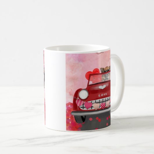 Mug Chihuahua Chien voiture avec les coeurs Valentine' (Devant droit)