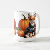Mug Chihuahua mignon en pull avec des citrouilles (Devant droit)