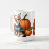 Mug Chihuahua mignon en pull avec des citrouilles (Devant gauche)