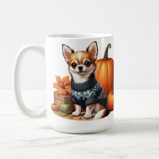Mug Chihuahua mignon en pull avec des citrouilles (Gauche)