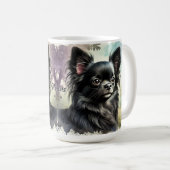Mug Chihuahua noir à poils longs en aquarelle (Devant droit)