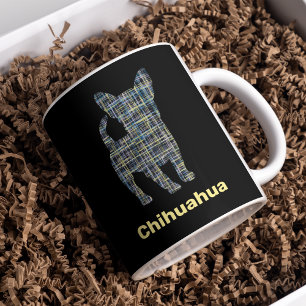 Mug Chihuahua Yellow & Black Grid Line Classic Round S