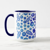 Mug Chine bleue Tiré à la main motif floral & Monogram (Gauche)