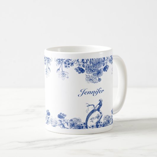 Mug Chine florale bleue et blanche Motif avec oiseaux (Devant droit)
