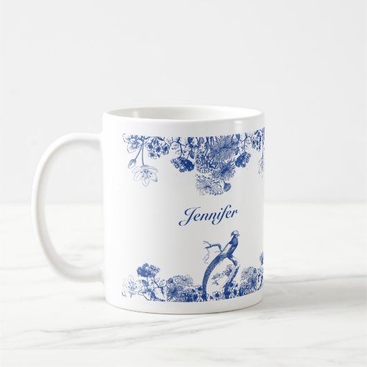 Mug Chine florale bleue et blanche Motif avec oiseaux (Gauche)