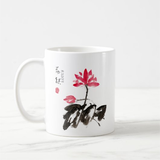Mug Chinese Hand painted Watercolor Floral Lotus (Gauche)