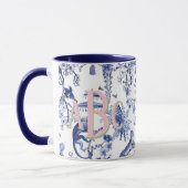 Mug Chinoiserie Jungle Toile | Monogramme bleu et blan (Gauche)