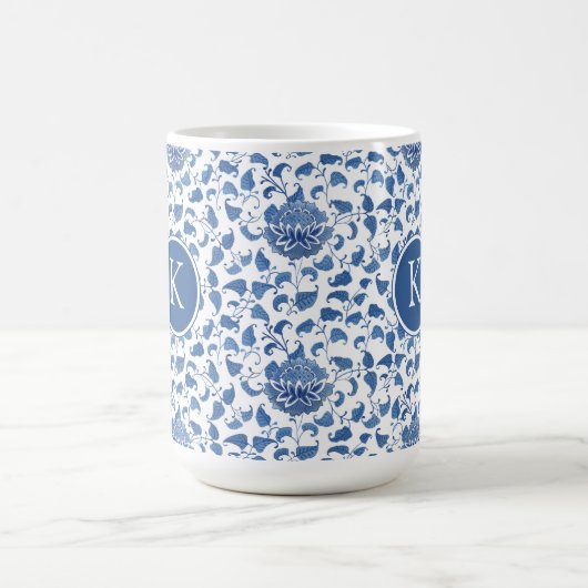 Mug Chinoiserie Monogramme Blanc Bleu Initiale (Centre)