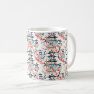 Mug Chinoiserie Pagode Bleue Fleur Rose Florale
