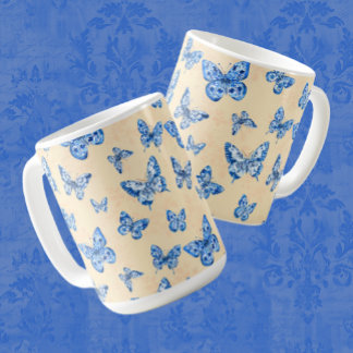 Mug Chinoiserie Rétro Papillons bleus Blush Ivor