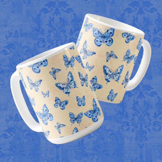 Mug Chinoiserie Rétro Papillons bleus Blush Ivor