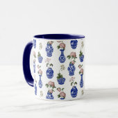 Mug Chinoiserie vases bleus et fleurs (Devant gauche)