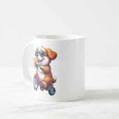 Mug chiot à vélo mangeant de la pizza (Devant gauche)