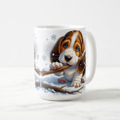 Mug Chiot adorable tenant un bâton enneigé (Devant droit)