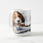 Mug Chiot adorable tenant un bâton enneigé (Devant gauche)