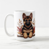 Mug Chiot Allemand Posé Avec Feuilles D'Automne (Gauche)