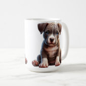 Mug Chiot avec yeux bleus assis et regardant Innocent (Devant droit)