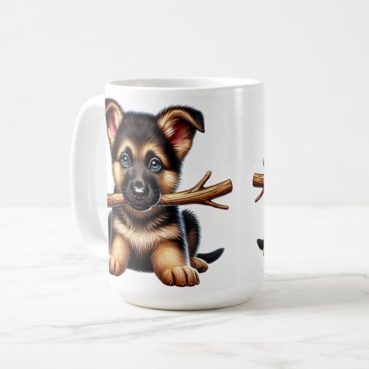 Mug Chiot berger allemand tenant un bâton dans sa bouc (Devant gauche)