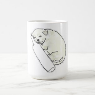 Mug Chiot Blanc Endormi Reposant Sur Une Bouteille En