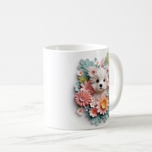 Mug Chiot blanc pastel imprimé 3D (Devant droit)