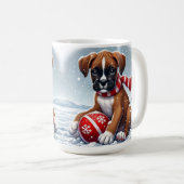 Mug Chiot Boxer Adorable dans un Paysage enneigé (Devant droit)