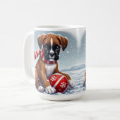 Mug Chiot Boxer Adorable dans un Paysage enneigé (Devant gauche)