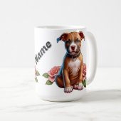 Mug Chiot Brun Mignon avec des Roses (Devant droit)