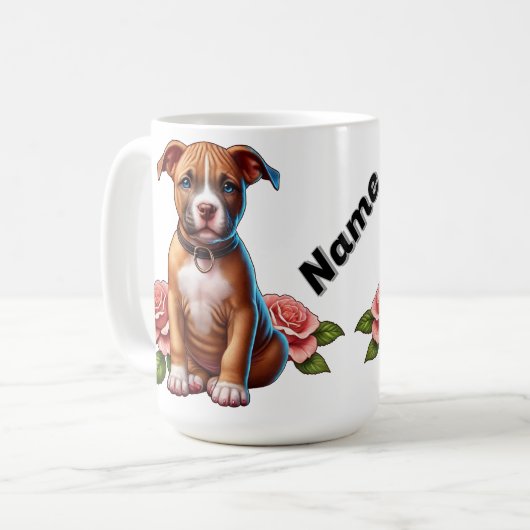 Mug Chiot Brun Mignon avec des Roses (Devant gauche)