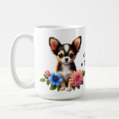 Mug Chiot Chihuahua avec Fleurs Décoratives (Gauche)
