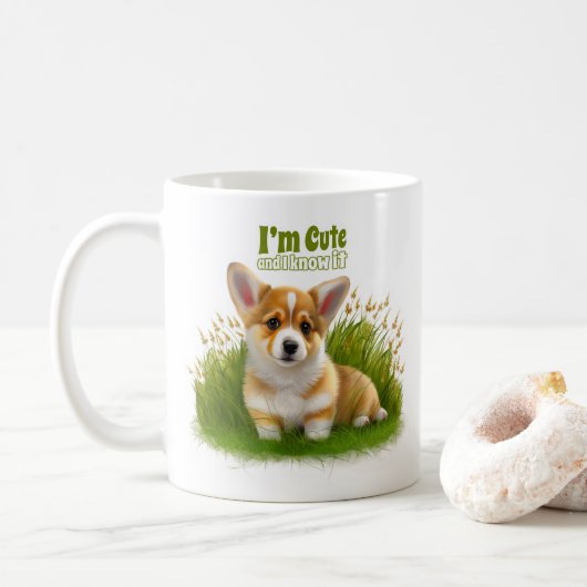 Mug Chiot de Corgi sur l'herbe | animal mignon (Avec donut)