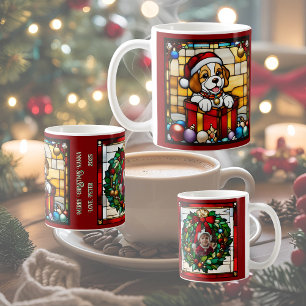 Mug Chiot de Noël enveloppé Faux Vitrail