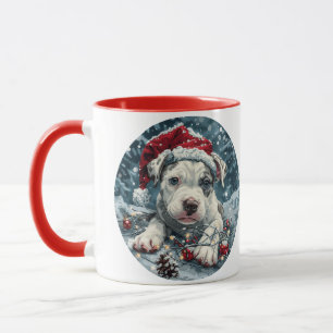 Mug Chiot de Noël Pit Bull Père Noël