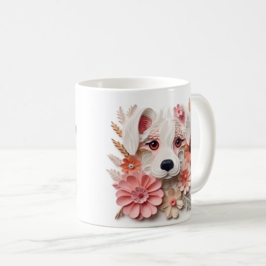 Mug Chiot de poche blanc imprimé 3D (Devant droit)