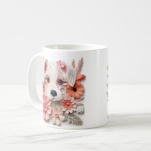 Mug Chiot de poche blanc imprimé 3D (Devant gauche)