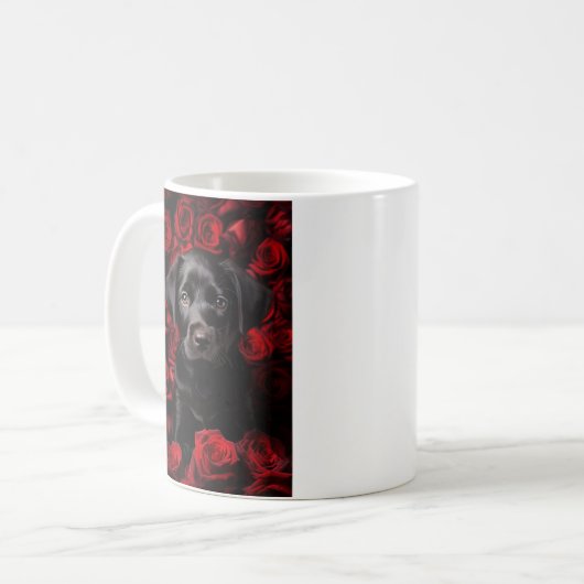 Mug Chiot de récupération Labrador avec rose (Devant gauche)
