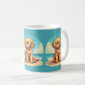Mug Chiot doré mignon sur une scène de plage ensoleill (Devant droit)