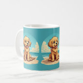 Mug Chiot doré mignon sur une scène de plage ensoleill (Devant gauche)