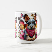 Mug Chiot Heeler entouré de papillons et de fleurs (Devant droit)