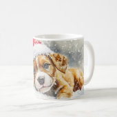 Mug Chiot jouant avec Santa Hat - Aquarelle (Devant droit)