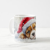 Mug Chiot jouant avec Santa Hat - Aquarelle (Devant gauche)
