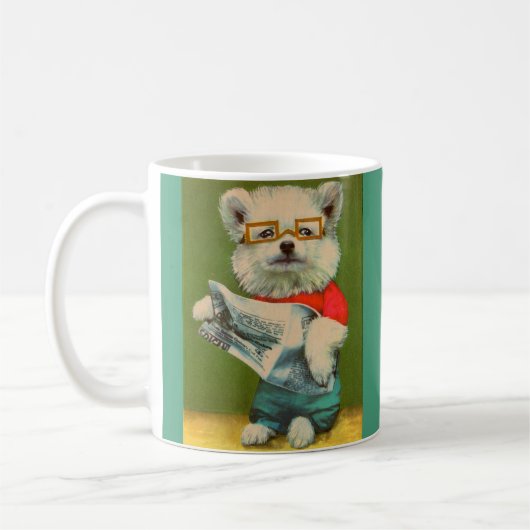 Mug chiot lisant l'imprimé du journal (Gauche)