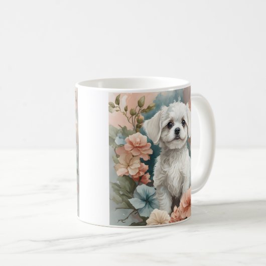 Mug Chiot maltais blanc mignon (Devant droit)