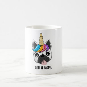 Mug Chiot mignon avec corne de licorne et cheveux colo