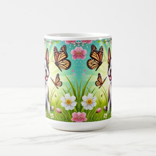 Mug Chiot mignon avec fleurs et papillons (Centre)