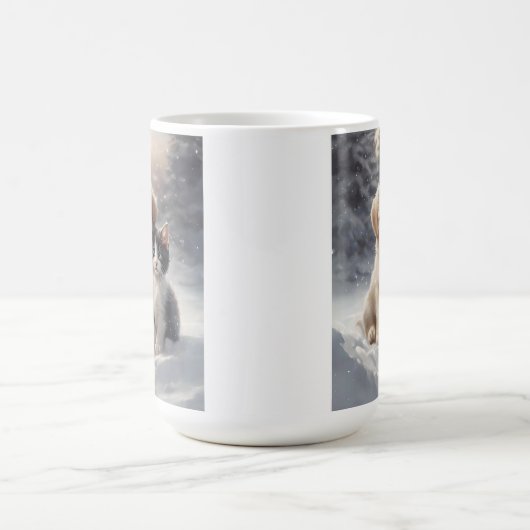 Mug Chiot mignon et chaton en neige (Centre)