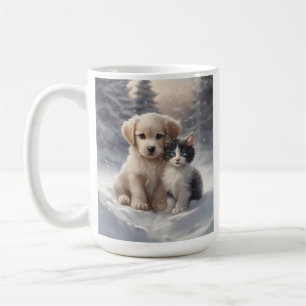 Mug Chiot mignon et chaton en neige